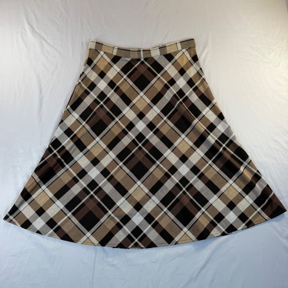 Plaid A-Line Midi Skirt Brown Black S Academia 90s Fall Fashion Preppy Modest